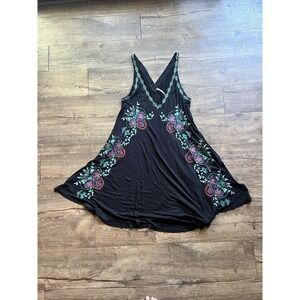 Free People Mini Dress Embroidered Flowers Black‎ Size S